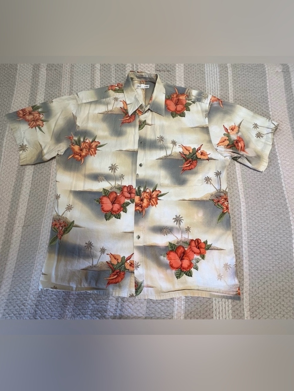 Pierre Cardin Light Blue and Cream Tropical Print Shirt Vintage 80” - Picture 2 of 8